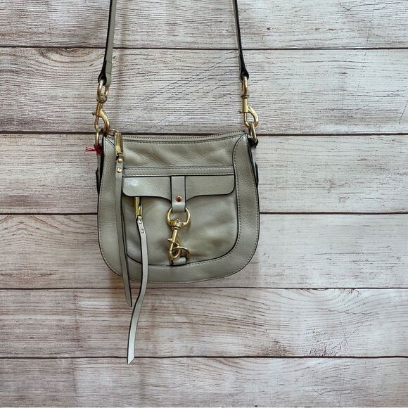 REBECCA MINKOFF LEATHER SADDLEBAG WITH DOG CLIP IN‎ CREAM - Picture 2 of 13